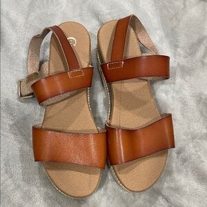 SHEIN Tan Brown Double-Strap Espadrille Sandals